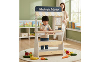 Wooden Pretend Market Stall Freestanding Wooden Market Stall Awning Top Toy Cashier Stand