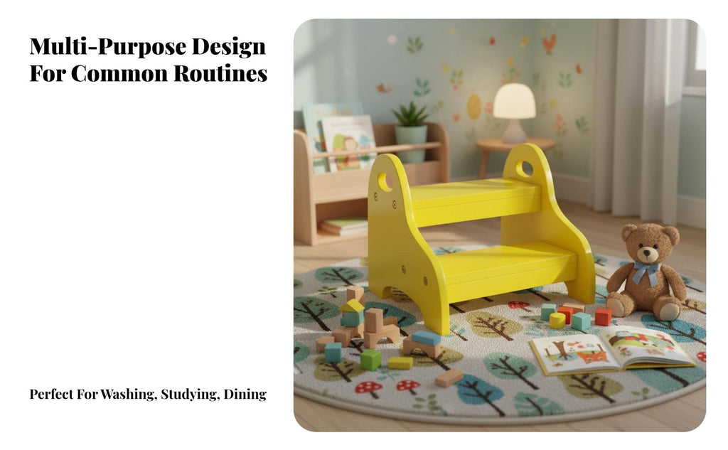 Toddler Wooden Stool Rounded Corners Kids Bathroom Sink Stool