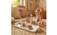 Kids Tea Party Set Pastel Wooden Tea Set Smooth Painted for 36 Months and Up