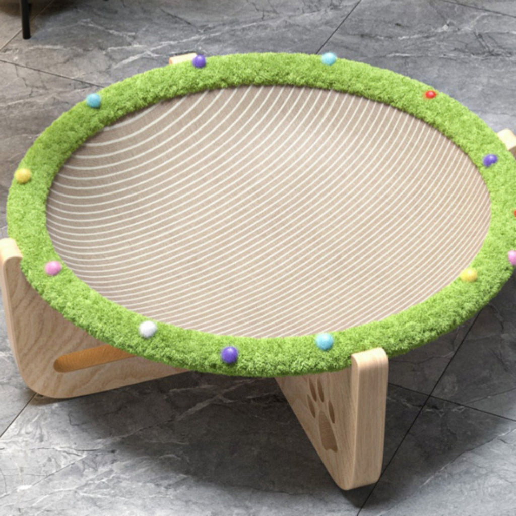 Raised Pet Bed with Scratcher All Seasons Use Elevated Cat Hammock Wooden Cat Lounge Bed for Cats, Kittens, Indoor
