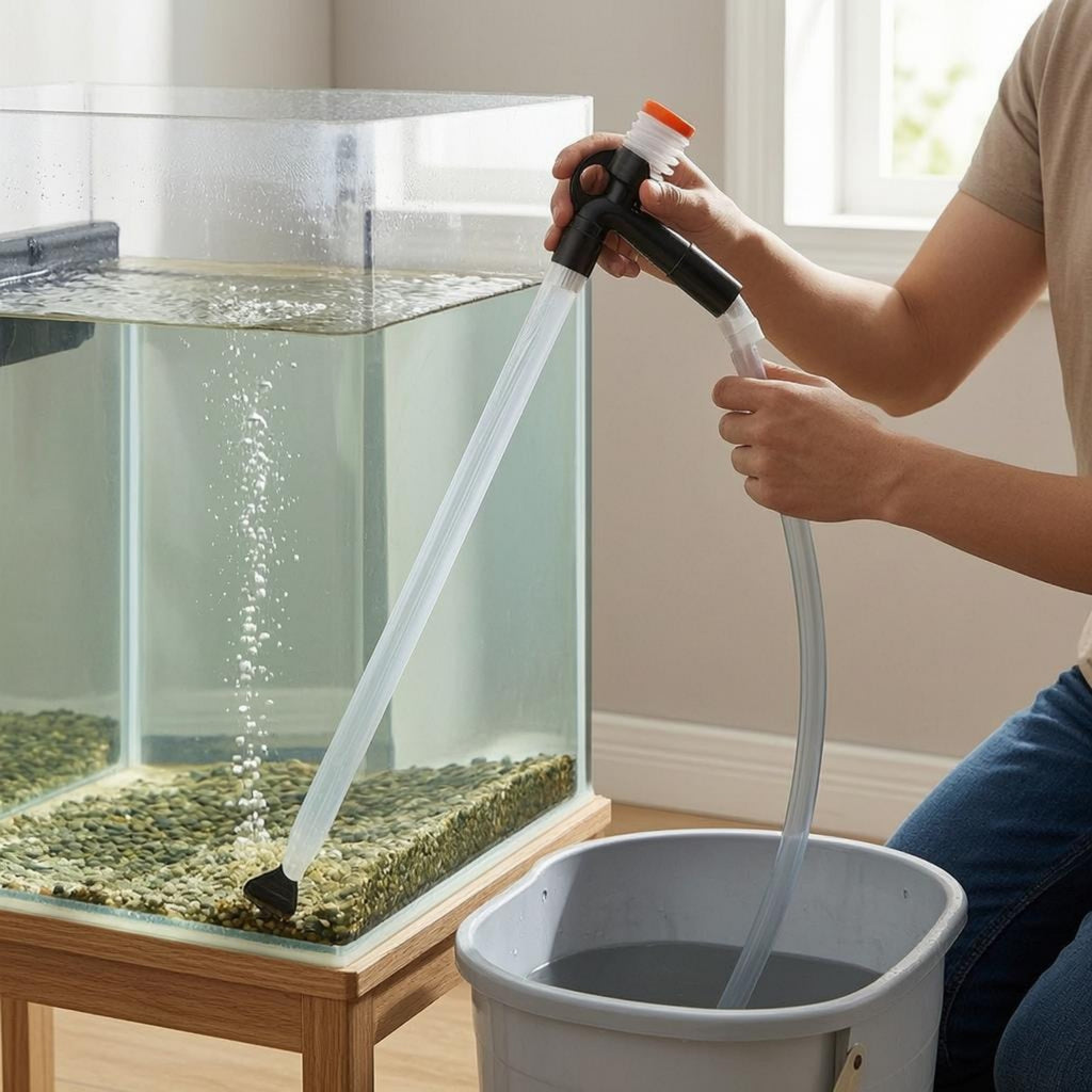 Manual Aquarium Water Changer Interchangeable Attachments Gravel Vacuum