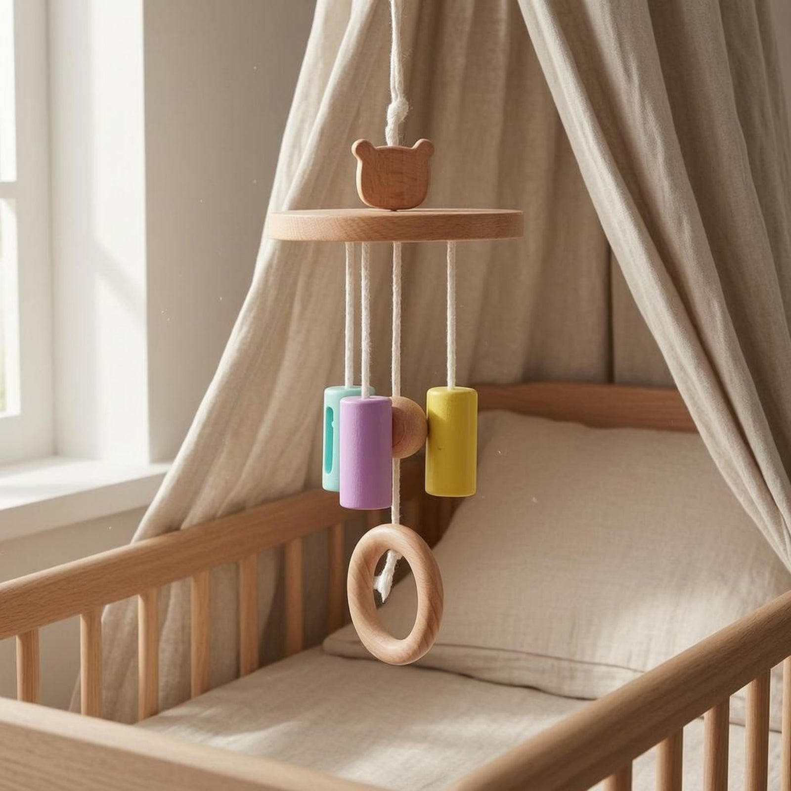 Educational Crib Mobile Natural Wooden Crib Mobile Handmade for Infants