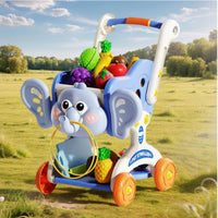 Elephant Shopping Cart Toy Multi-Layer Storage for Playroom, Young Children