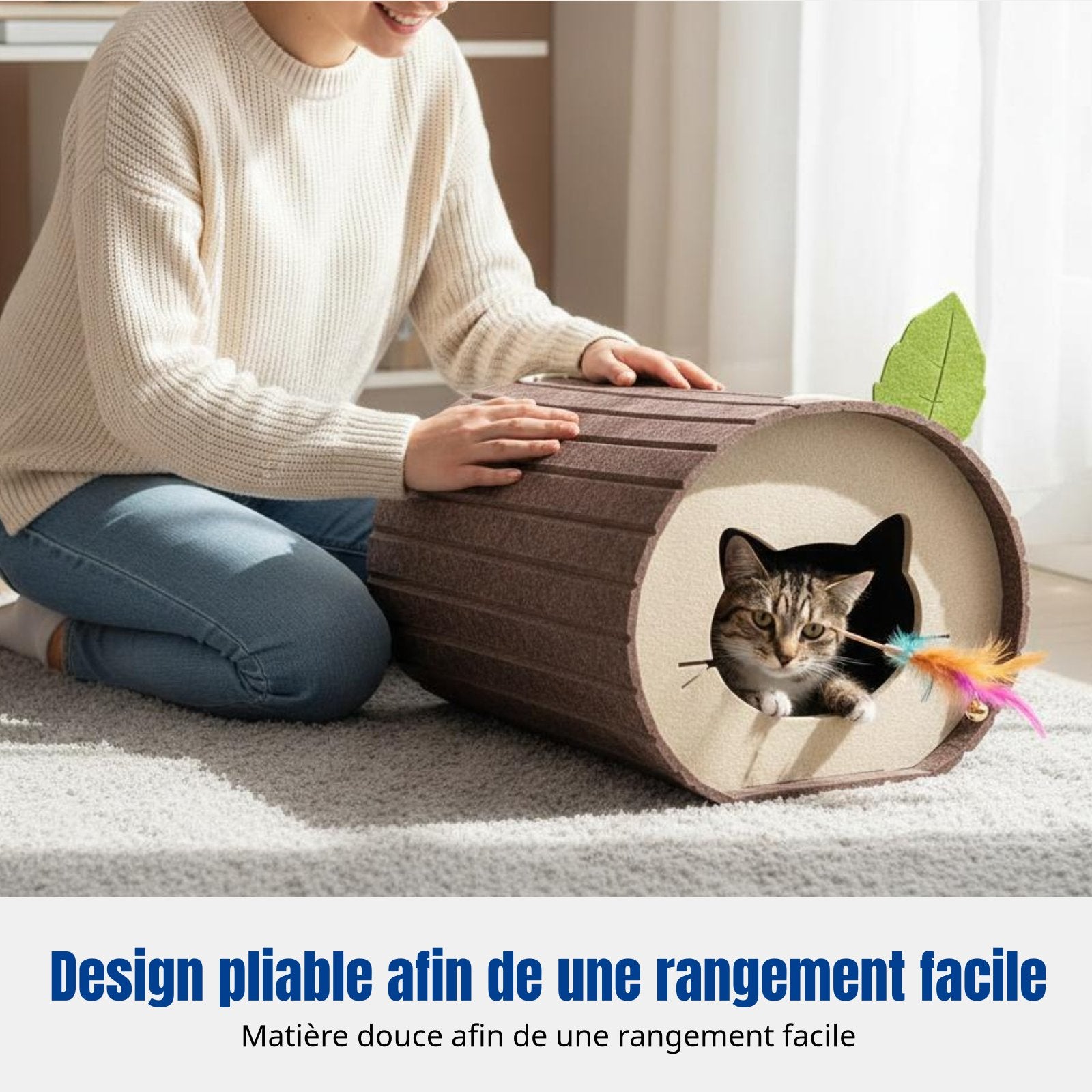 Log-Shaped Feline Tunnel Foldable Design Pet Furniture Easy to Clean for Kittens