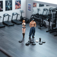 2 Pieces 1:64 Scale Fitness Figure Highly Detailed Resin Diorama People Miniature Man and Woman Model
