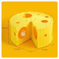 Cheese-Castle Tunnel Multiple Openings Felt Cat Yellow Interactive Cat Tunnel