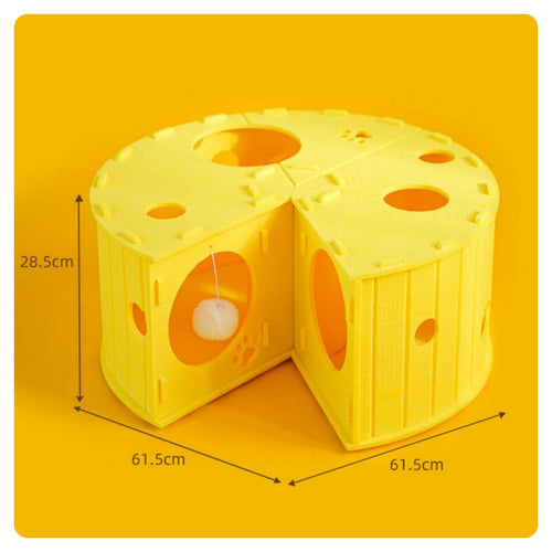 Cheese-Castle Tunnel Multiple Openings Felt Cat Yellow Interactive Cat Tunnel