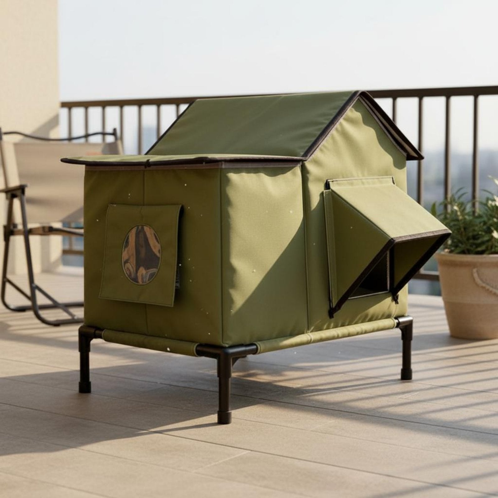 Foldable Pet House Detachable Waterproof Feline Shelter Winter-Proof for Patio