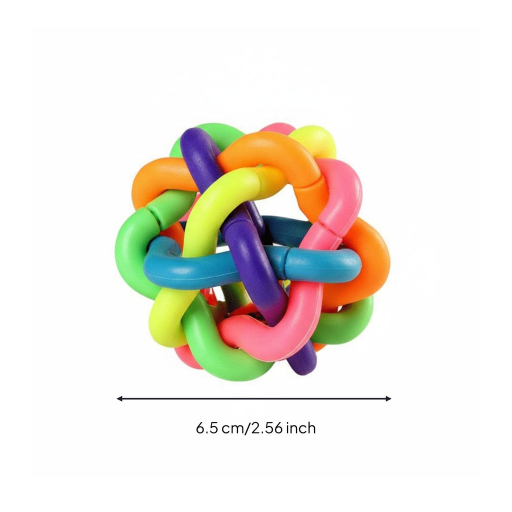 Woven Rubber Ball Built-in Bell Rainbow Jingle Ball for Cats, Young Dogs
