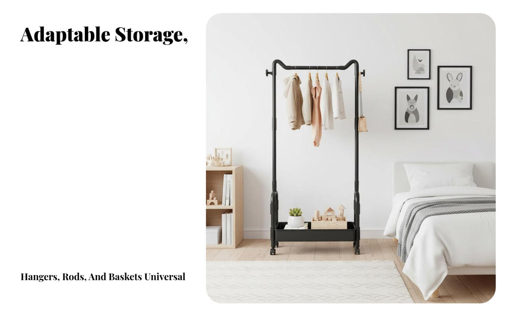 complimentarystanding Garment Rail with Shelf Sturdy construction for Bedroom, Kids, Parents