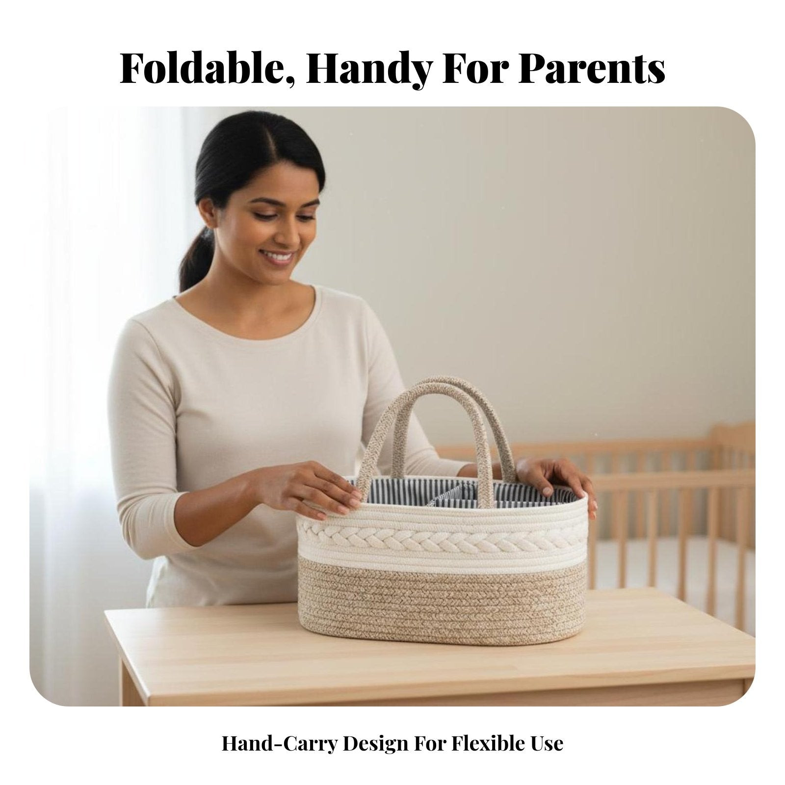Cotton Rope Diaper Carrier Foldable Design Baby Diaper Organizer Tote Cotton Rope Basket Removable Dividers for Infants