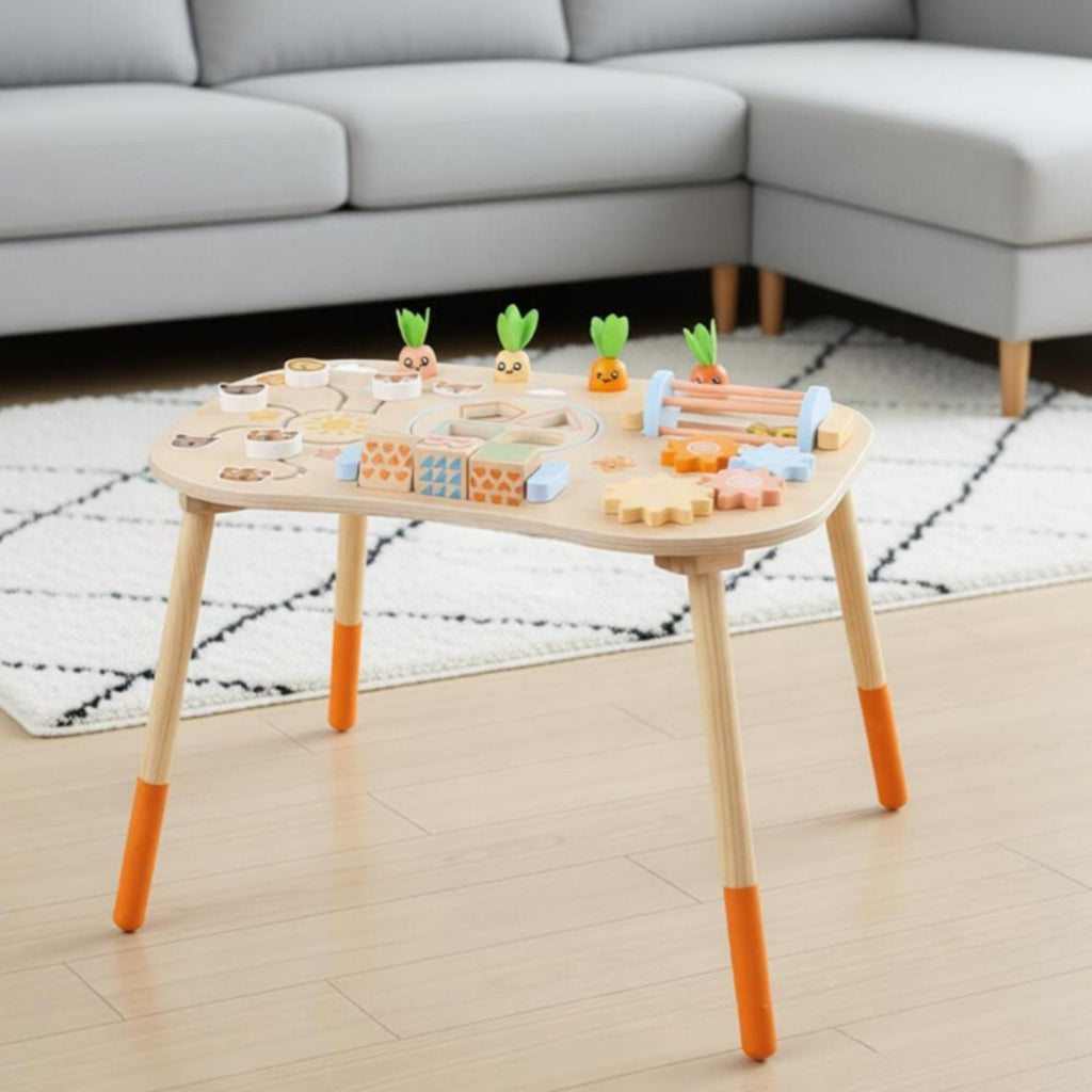 Exploratory Busy Table Smooth Edges Multifunctional Wooden Activity Sturdy Table Design Infant Toy for Young Children, Infants, Playroom
