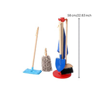 6 Pieces Wooden Cleaning Toy Set Storage Stand Pretend Cleaning Kit Role-Play