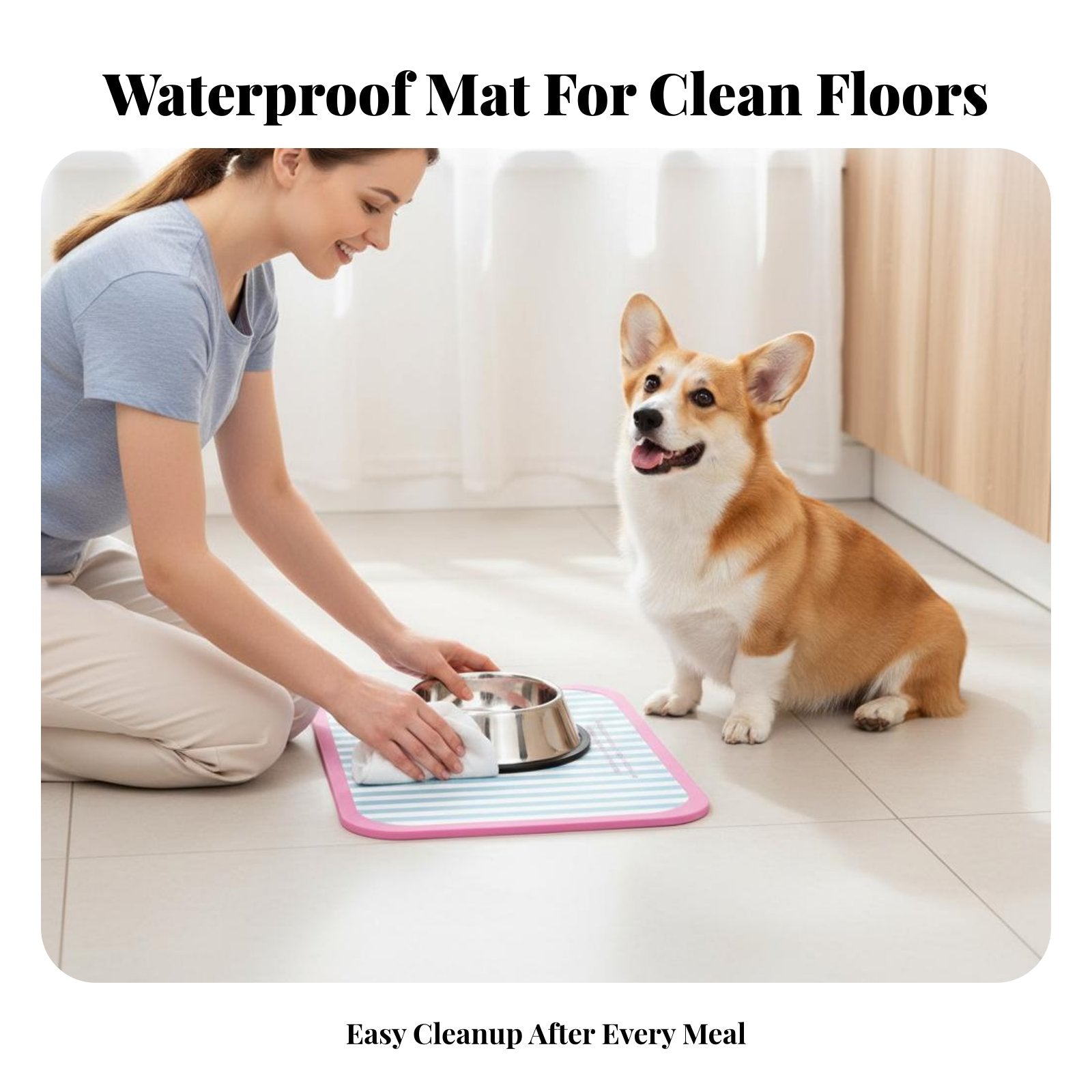 Pet Bowl Placemat Waterresistant Feeding Mat Non-Sraised border for Indoor, Kitchen