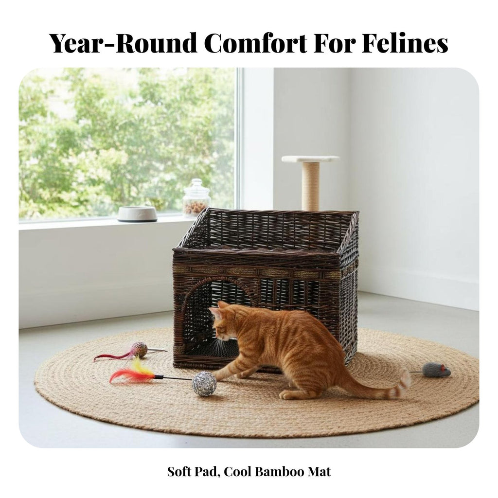 Wicker Cat House Handwoven Enclosed Cat Bed Rattan Pet Kennel Easy to Clean Enclosed Pet Bed Stylish Design for Kittens, Bedroom
