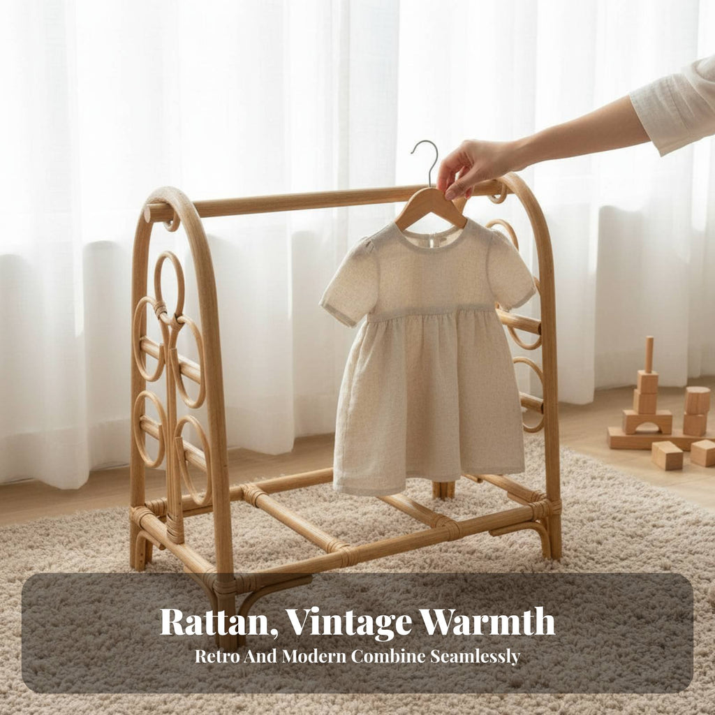 Arched Rattan Clothes Rail Freestanding Garment Stand Hand-Woven Bohemian Decor for Parents, Nursery, Guesthouse, Retail shop