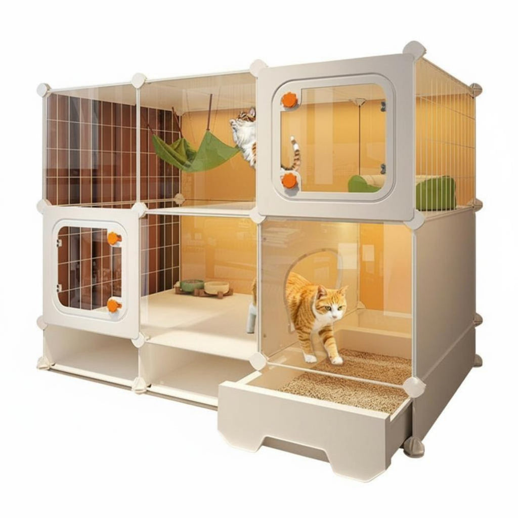 Multi-Level Feline Villa with Integrated Litter Box Spacious Interior