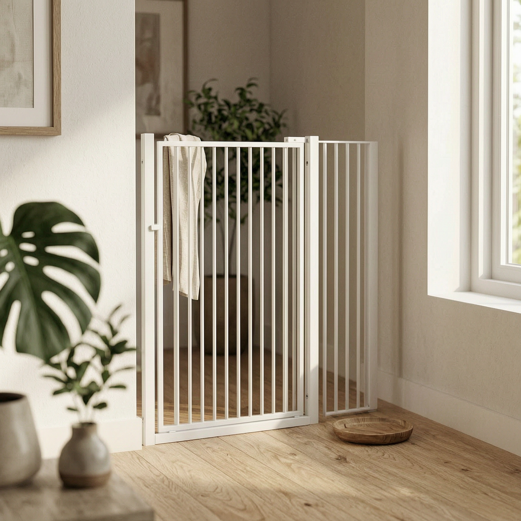 Adjustable Width Pressure-Mounted Pet Gate Drill-without Drilling Installation Pressure-Mounted Swing Gate Narrow Bar Spacing Indoor Fence Extendable Height for Cat Owners, Families, Renters, Indoors, Doorways, Hallways, Stairways