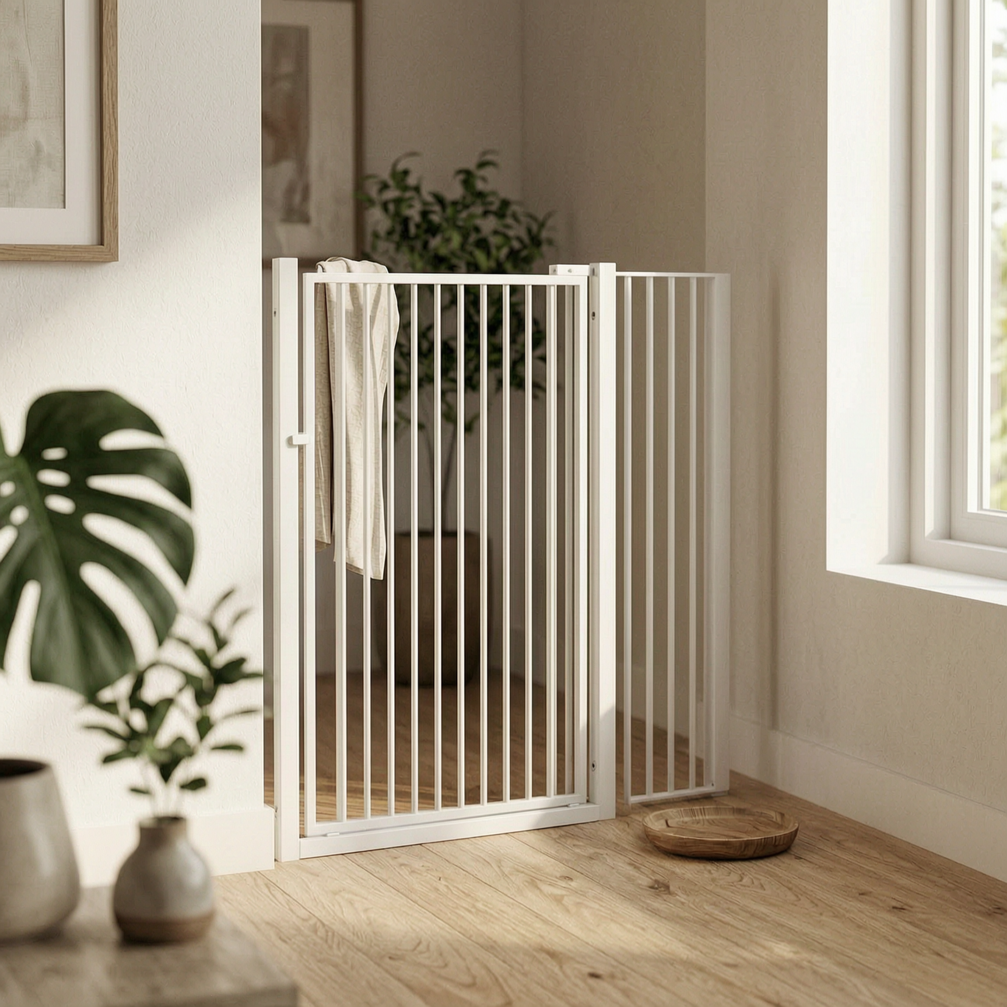 Adjustable Width Pressure-Mounted Pet Gate Drill-without Drilling Installation Pressure-Mounted Swing Gate Narrow Bar Spacing Indoor Fence Extendable Height for Cat Owners, Families, Renters, Indoors, Doorways, Hallways, Stairways