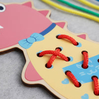 Kids Sewing Lacing Toy Polished Edges Wooden Lacing Board Set for Travel