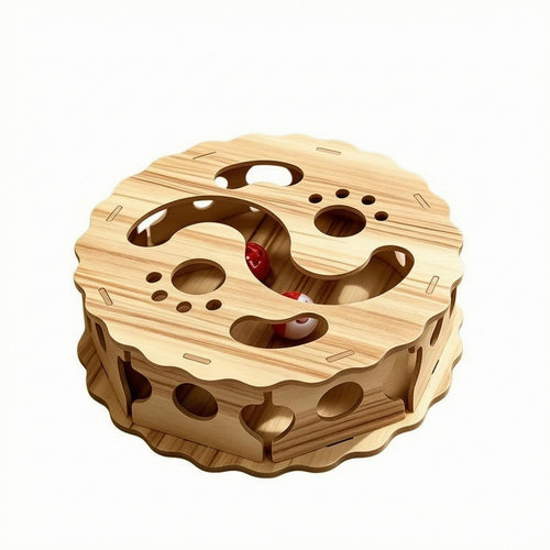 Wooden Cat Maze Cutout Openings Cat Maze Toy Natural Wood