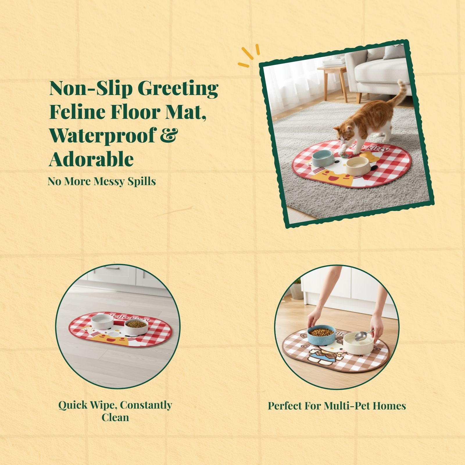 Waterproof Non-Slip Cat Feeding Mat, Easy Clean, Cartoon