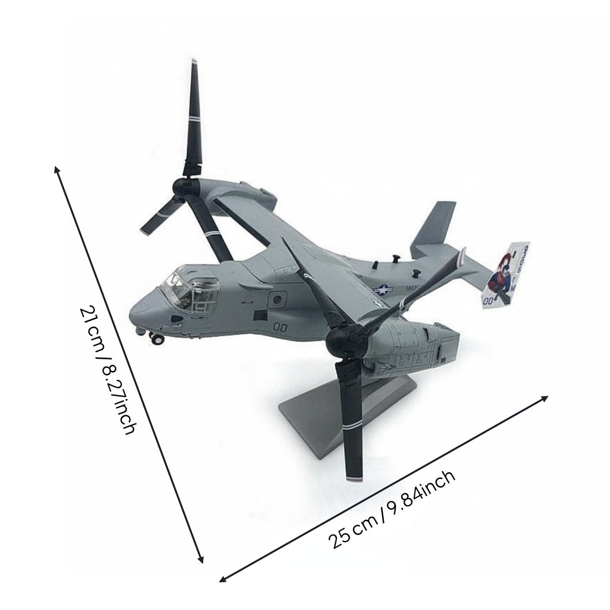 VTOL Transport Model Rotating Propellers 1:72 Scale Airplane Display Stand Included Diecast Plane for Collectors