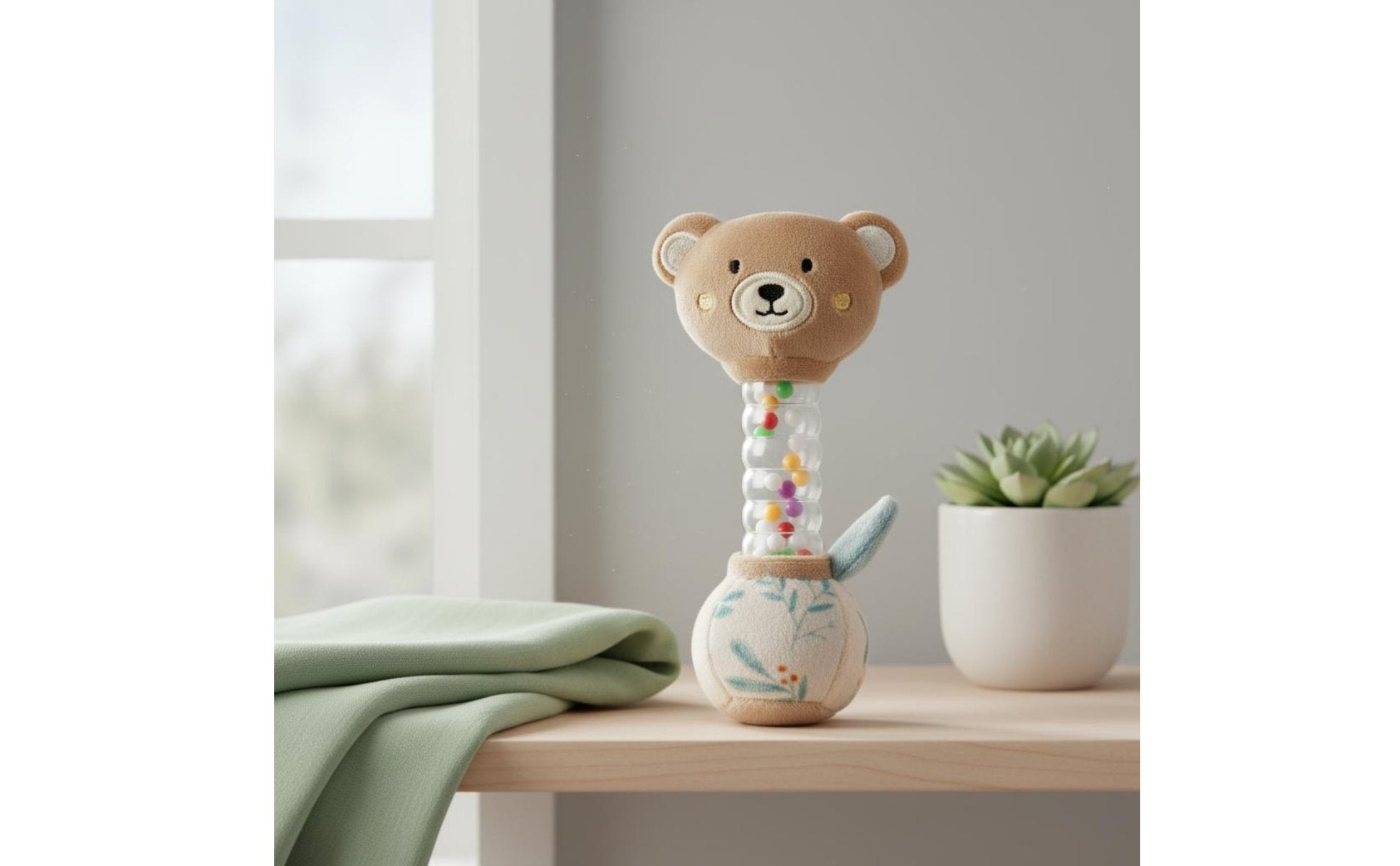 Bear Teether Easy to Grip Bear Rattle Early Learning for Infants, Infants