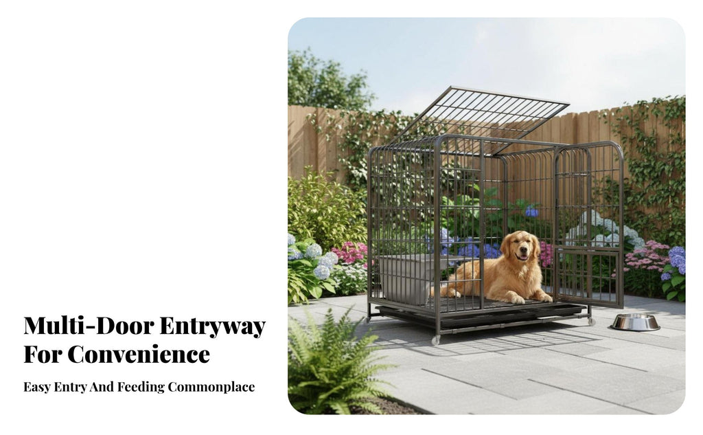 Removable Tray Heavy-Duty Dog Crate Spacious Interior Rolling Metal Bar Enclosure Easy to Clean Pet Enclosure Chew-Resistant-Proof for Owners of Large Dogs, Breeders, Kennel Operators, Indoors, Indoor, Outdoors, Outdoor