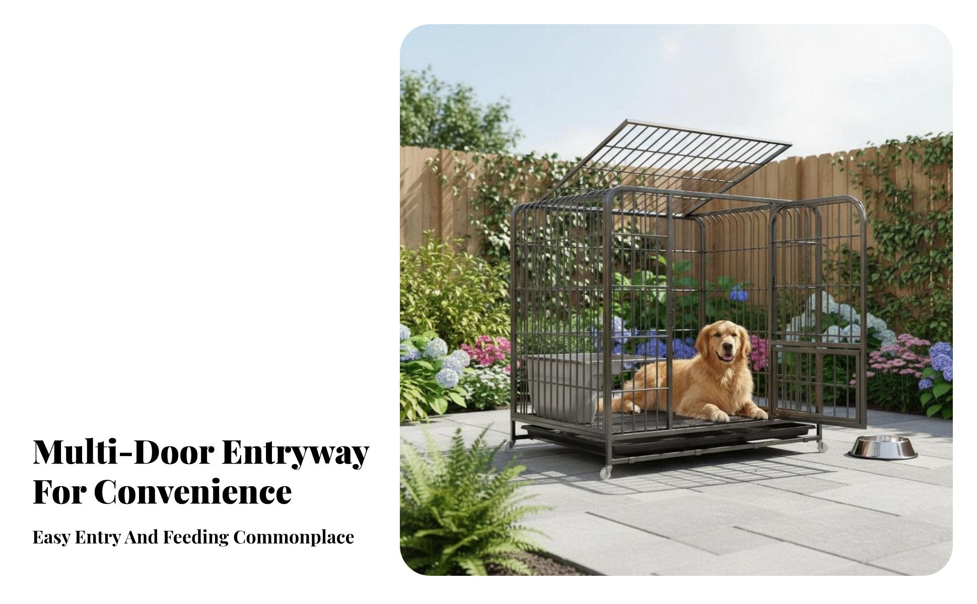 Removable Tray Heavy-Duty Dog Crate Spacious Interior Rolling Metal Bar Enclosure Easy to Clean Pet Enclosure Chew-Resistant-Proof for Owners of Large Dogs, Breeders, Kennel Operators, Indoors, Indoor, Outdoors, Outdoor