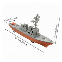 Pull-Back Warship Toy Gray and Orange Pull-Back Warship Detailed