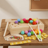 Wooden Pounding Box Felt Balls Learning Game Number Cards for Young Children