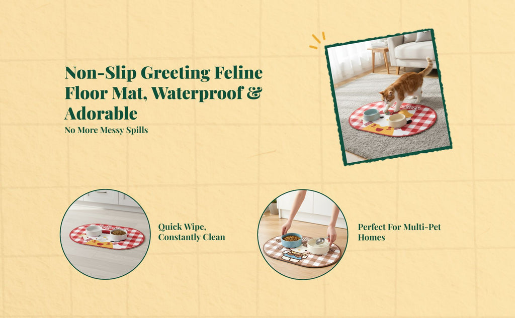 Waterproof Non-Slip Cat Feeding Mat, Easy Clean, Cartoon