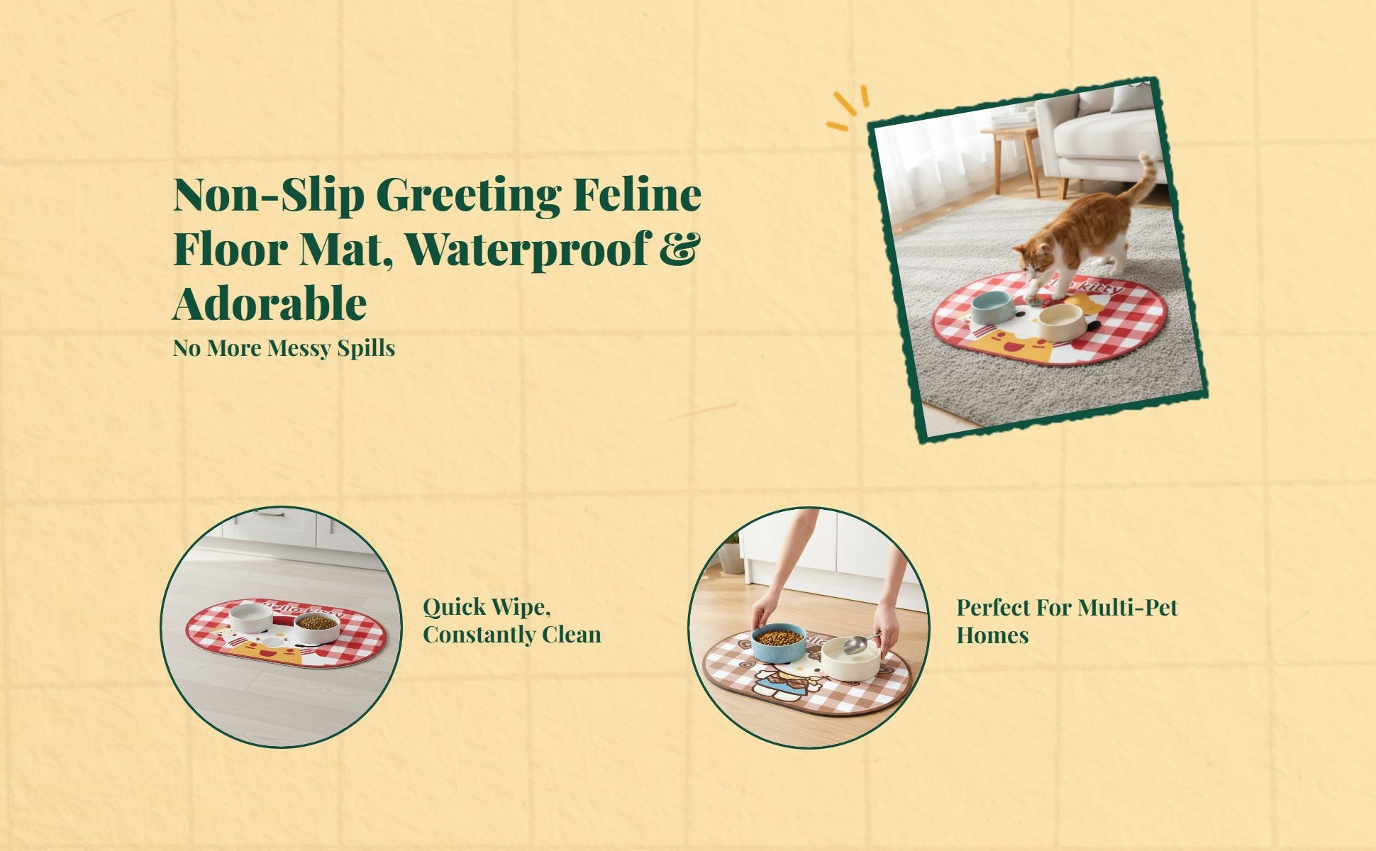 Waterproof Non-Slip Cat Feeding Mat, Easy Clean, Cartoon
