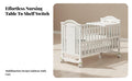 White Wooden Baby Crib Wheeled Crib on Wheels Mattress Included Nursery Bed Curved