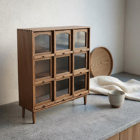 Miniature 9-Grid Storage Cabinet Multi-Scene Versatility Dollhouse Storage Cupboard Clear View Doors Miniature Wooden Cupboard for Collectors