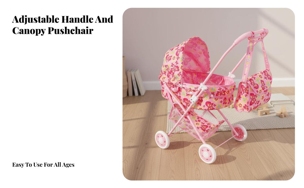 Doll Baby Carriage Realistic Design Foldable Doll Pushcart Toy Pram Child Safe Play Pushcart Lightweight for Young Children