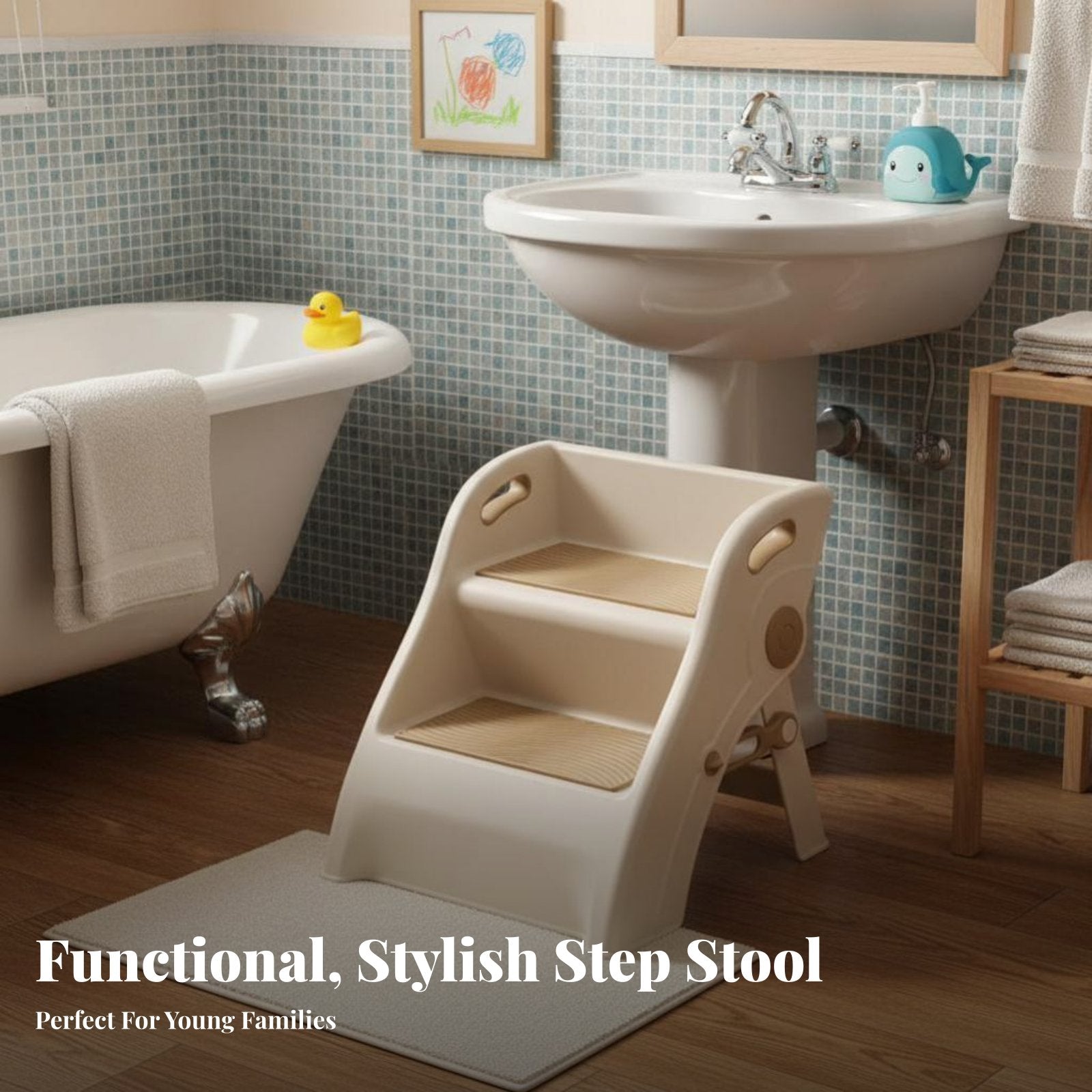 two-levelHeight Toddler Stool two-level Steps Footstool Sturdy & Stable for Bathroom