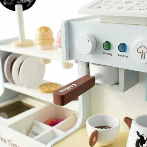 Children's Coffee and Imaginative Confections Food Set Complete Accessory Kit Wooden Coffee Maker Toy Set Realistic Sounds