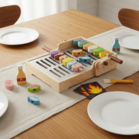 Wooden Barbecue Cooker Toy Educational Pretend Barbecue Set Realistic Design for Young Children