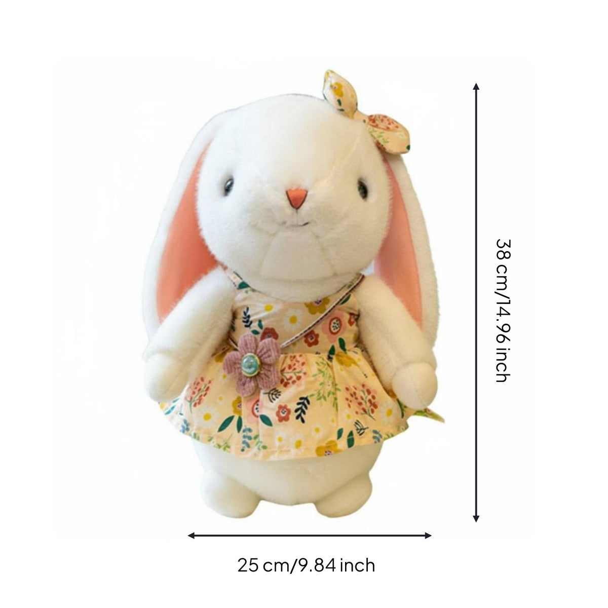 Floral Dress Bunny Doll Toy Ideal Gift Long-Eared Pet Soft Huggable Bunny Stuffed Animal Toy for Girls, Kids, Claw Machine Prize