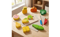 Wooden Fruit Cutting Set Slice-Apart Sliceable Play KitchenSet Brightly Painted Wooden Cutting Toy for Children
