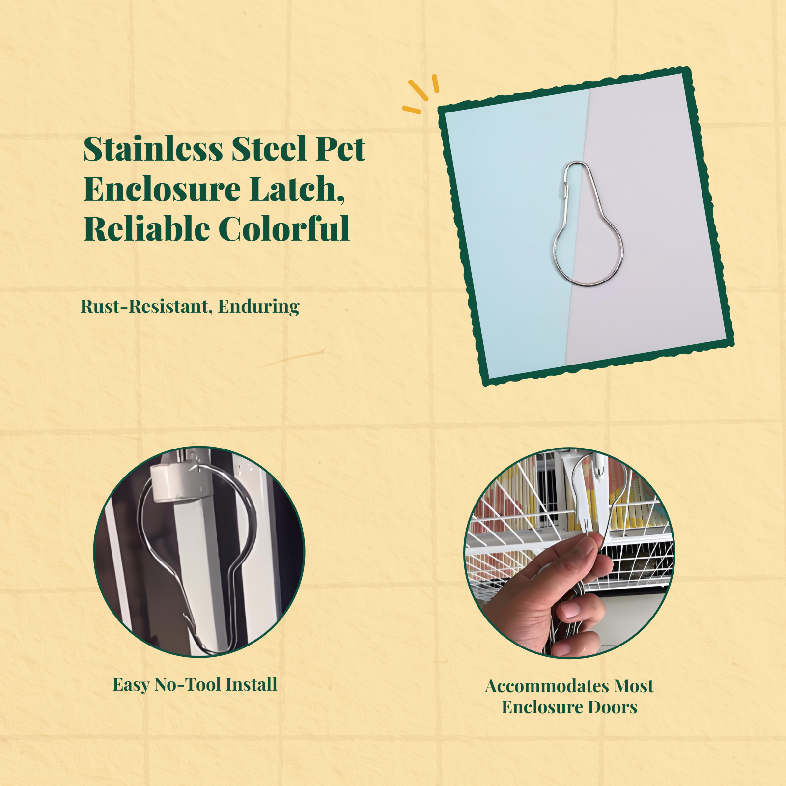 Coil latch lock, pet enclosure door latch, stainless steel slide bolt, sturdy duty, multi-functional, easy to install