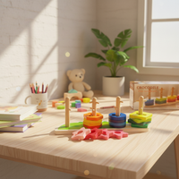 Stacking Toy Brightly Painted Wooden Shape Sorter Hole-Punched
