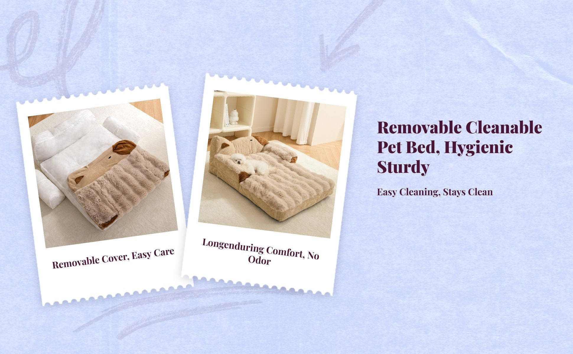 Dog Bed, Removable Cover, Calming Pet Sofa, Non-Slip, Warm