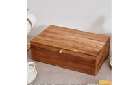 Wooden Tea Pouch Box Attractive Lid Lidded Compartment Organizer Countertop