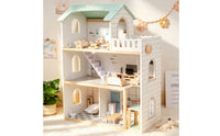 Multi Level Dollhouse Miniature Furniture Furnished Doll House Role Playing Wooden Play House for Children
