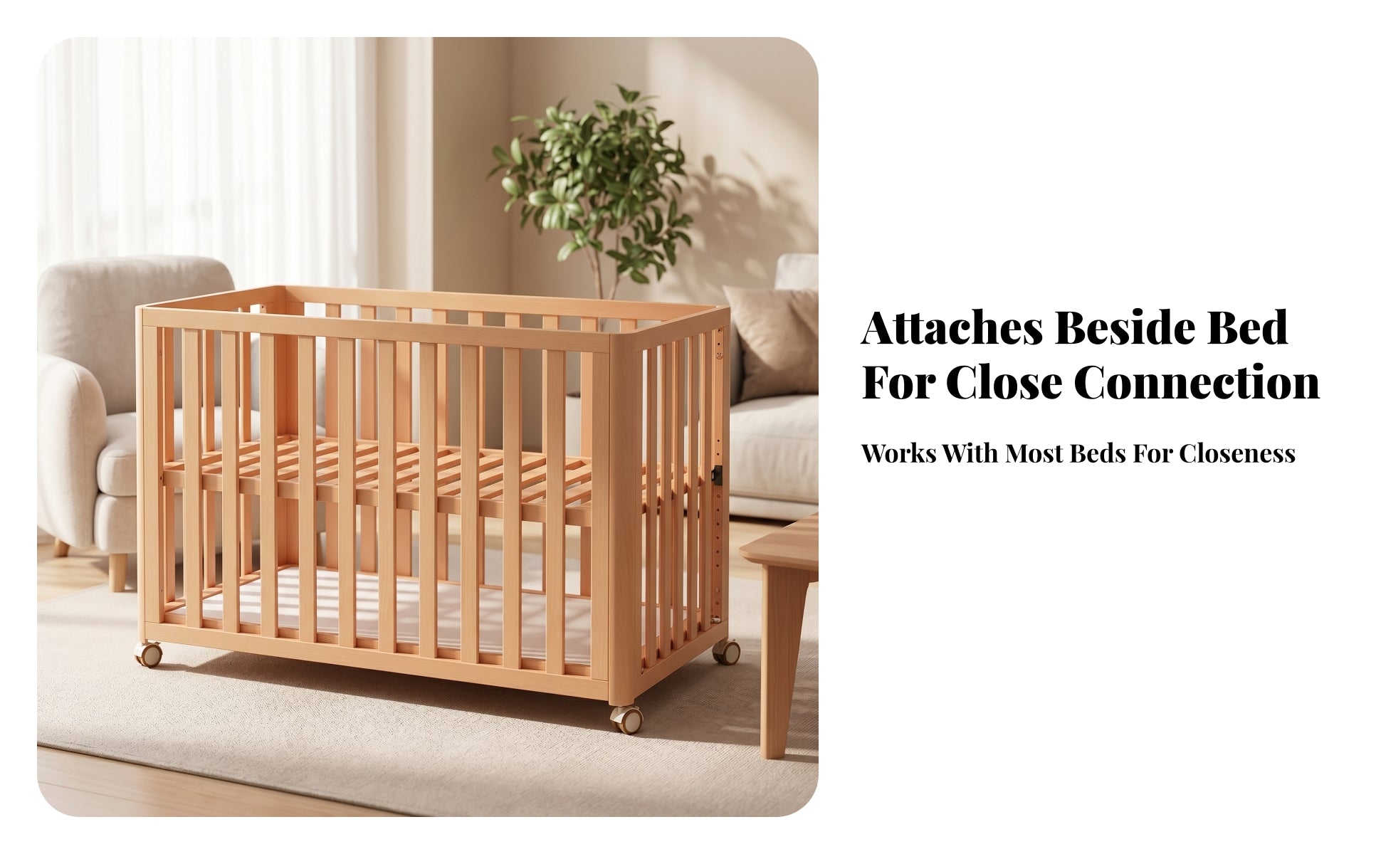 Infant Crib Beech Wood Adjustable Crib Casters for Infants, Young Children