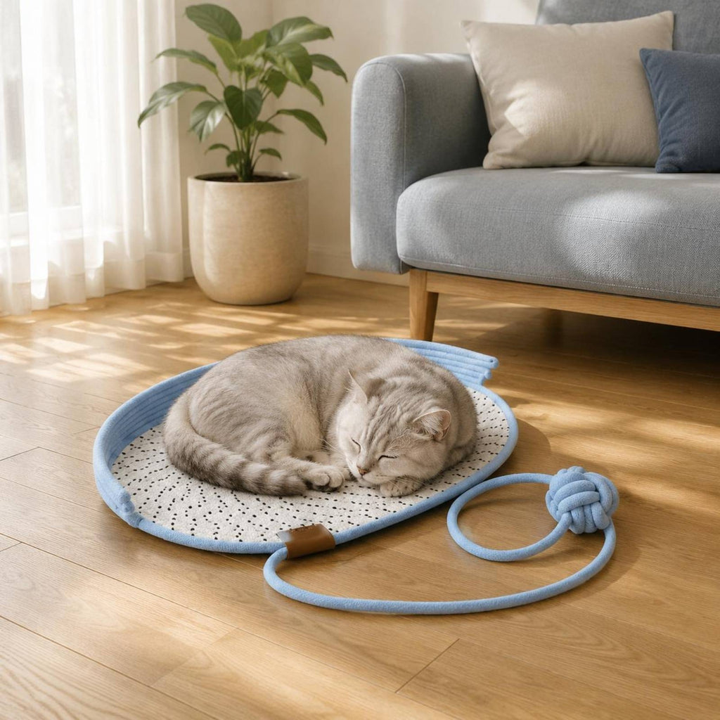 Woven Feline Mat Raised Rim Braided Feline Mat Speckled for Cats