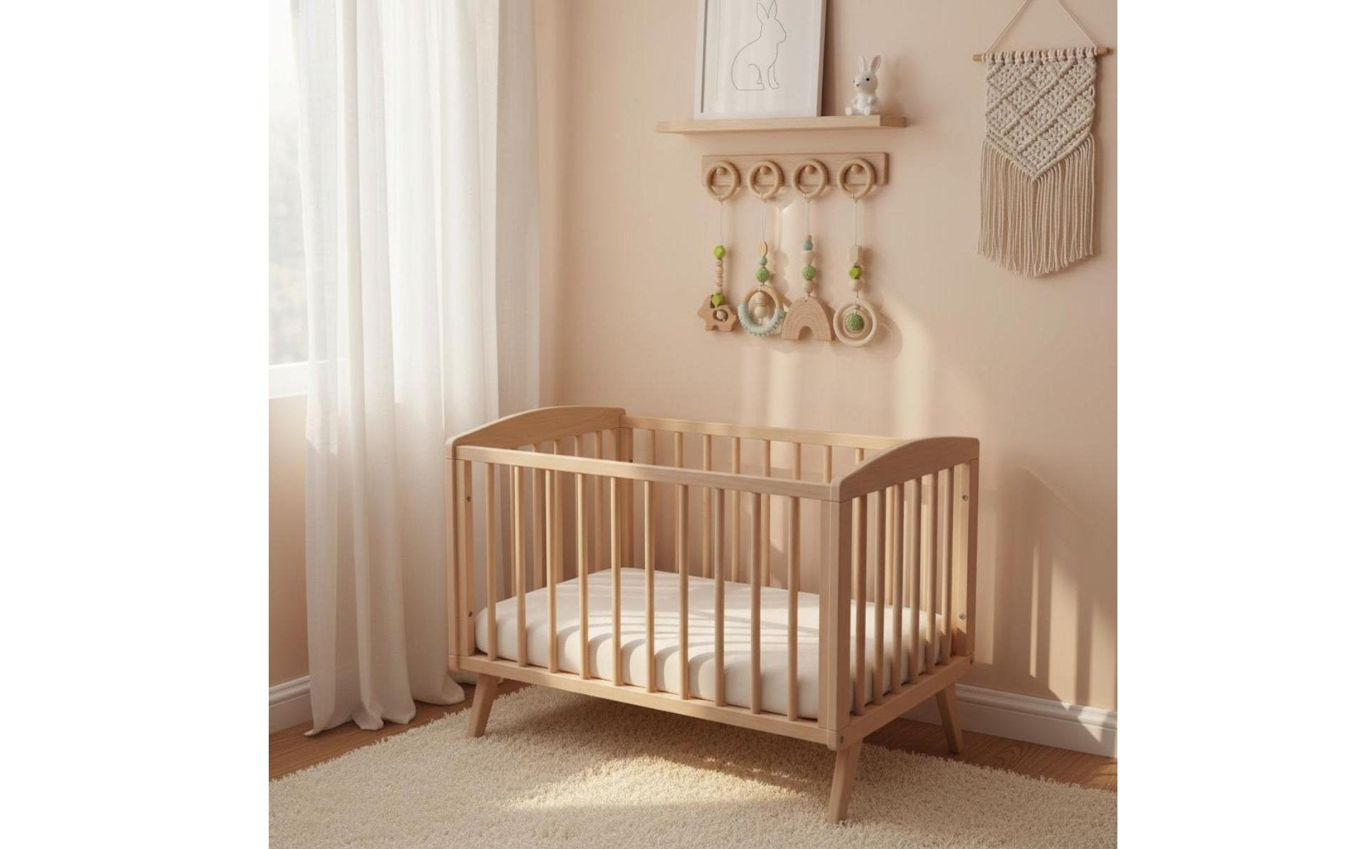 4 Pieces Wooden Baby Gym Toy Set Rainbow Wooden Infant Activity Gym for Crib